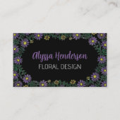 Elegant Purple & Yellow Floral QR Code Florist Visitekaartje (Voorkant)