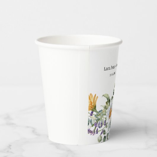 Elegant Purple Yellow Wildflower Wedding Papieren Bekers (Rechts)