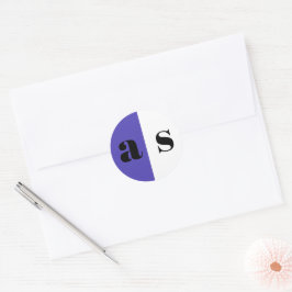 Elegant purplish blue monogram bruiloft ronde sticker
