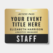 Elegant QR Code Black Gold Event Access Pass ID Badge (Voorzijde)