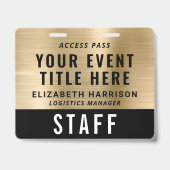 Elegant QR Code Black Gold Event Access Pass ID Badge (Voorzijde)