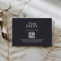 Elegant QR Code Black & White Wedding RSV Card