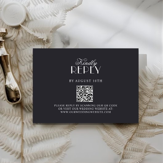 Elegant QR Code Black & White Wedding RSV Card RSVP Kaartje