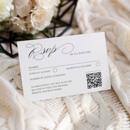 Elegant QR Code Classic Script RSVP Wedding Kaartje