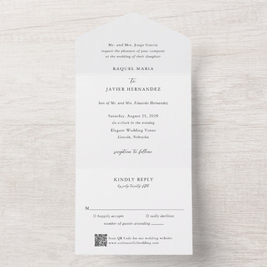 Elegant QR Code Classic Wedding All In One Uitnodiging (Binnen)
