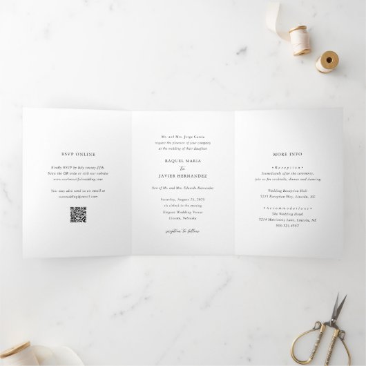Elegant QR Code Classic Wedding Drieluik Uitnodiging (Binnen)