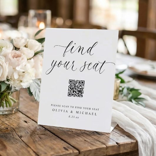 Elegant QR Code Digital Seating Chart Wedding Reclamebord Met Voetstuk