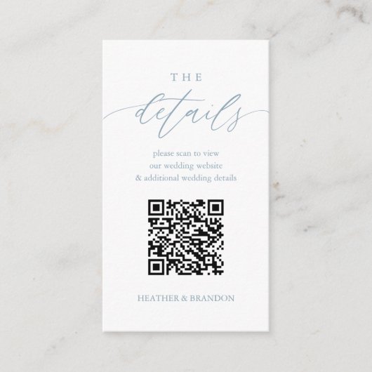 Elegant QR Code Dusty Blue Wedding Details Informatiekaartje (Voorkant)