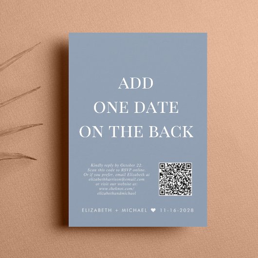 Elegant QR Code Dusty Blue Wedding Reception Kaart