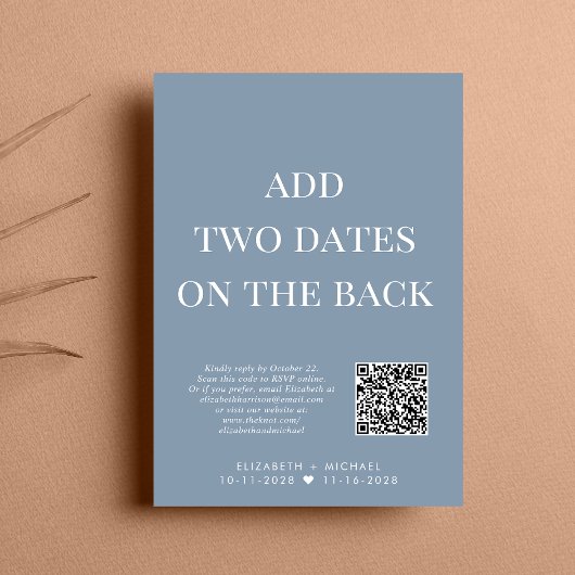 Elegant QR Code Dusty Blue Wedding Reception Kaart