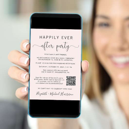 Elegant QR Code Foto Roze bruiloft Ontvangen Kaart