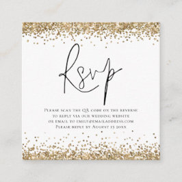 Elegant QR Code Gold Glitter Weddenschap RSVP Informatiekaartje