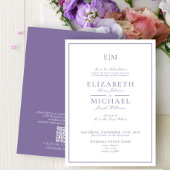 Elegant QR Code Lavender Classic Monogram Weddensc Kaart
