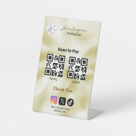 Elegant Qr-code Logo Goud Textuur Sokkel Bord Reclamebord Met Voetstuk
