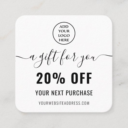 Elegant QR-code Loyalty Business Logo Black White Kortingskaartje (Voorkant)