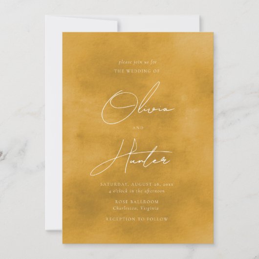 Elegant QR Code Mustard Yellow Weddenschap Kaart (Voorkant)