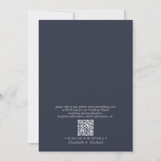 Elegant QR Code Navy Blue Classic Monogram Weddens Kaart (Achterkant)