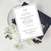 Elegant QR Code Navy Blue Classic Monogram Weddens Kaart