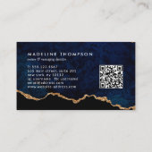 Elegant QR Code Navy Blue Marble Agate Geode Visitekaartje (Achterkant)