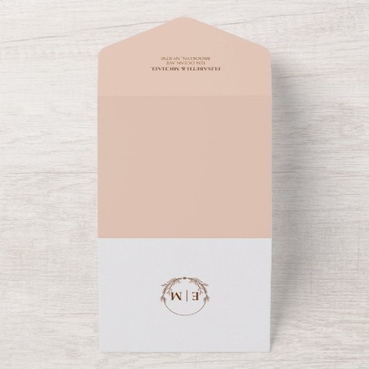 Elegant QR Code Peach Weddenschap All In One Uitnodiging (Buitenkant)