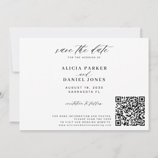 Elegant QR code photo wedding Save The Date (Achterkant)