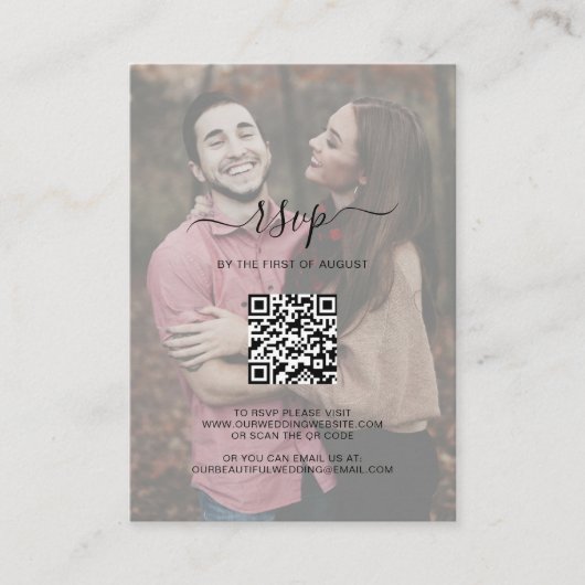 Elegant QR Code Photo Weduwmini RSVP Card Notitiekaartje (Voorkant)