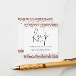 Elegant QR Code Roos Gold Glitter Wedding RSVP Informatiekaartje