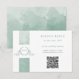 Elegant QR-code RSVP Bleek groen monogram huwelijk