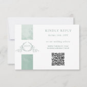Elegant QR-code RSVP Bleek groen monogram huwelijk Kaartje (Voorkant)