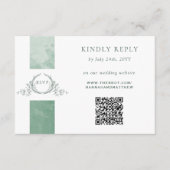 Elegant QR-code RSVP Green Monogram Weddenschap Informatiekaartje (Voorkant)