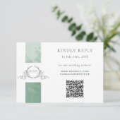 Elegant QR-code RSVP Green Monogram Weddenschap Informatiekaartje (Staand voorkant)