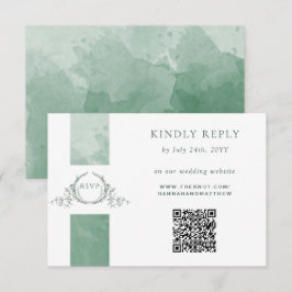 Elegant QR-code RSVP Green Monogram Weddenschap Informatiekaartje
