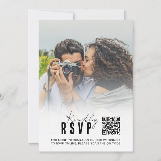 Elegant QR-code RSVP minimalistisch fotohuwelijk Kaart (Achterkant)
