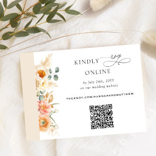 Elegant QR Code RSVP Peach and Champagne Wedding Informatiekaartje