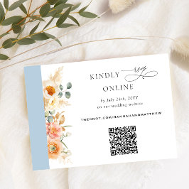 Elegant QR-code RSVP Peach en Blue Wedding Informatiekaartje