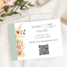 Elegant QR-code RSVP-peach en Sage Green Wedding Informatiekaartje