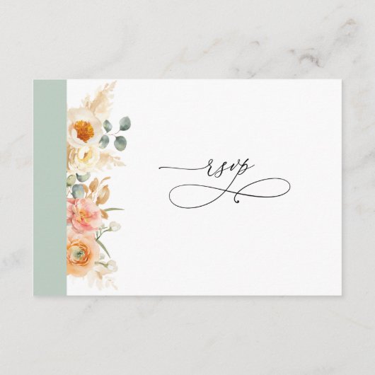 Elegant QR-code RSVP-peach en Sage Green Wedding Informatiekaartje (Achterkant)