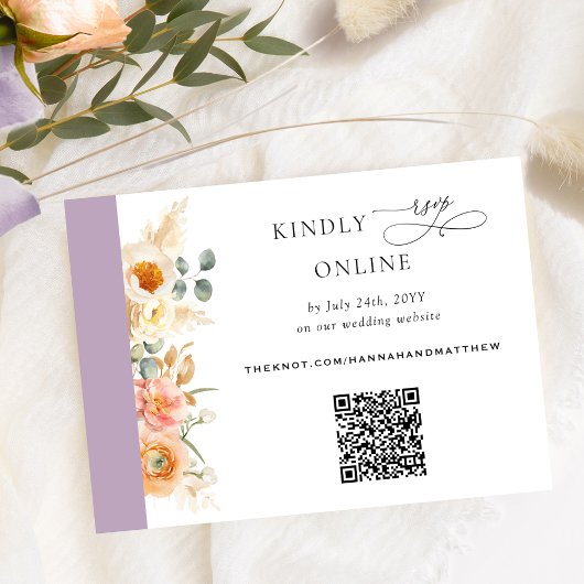 Elegant QR-code RSVP-pit en lavender Weddenschap Informatiekaartje