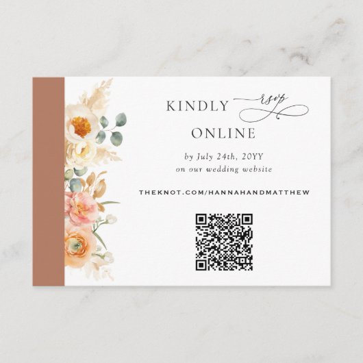 Elegant QR-code RSVP-pit en Terracotta Wedding Informatiekaartje (Voorkant)