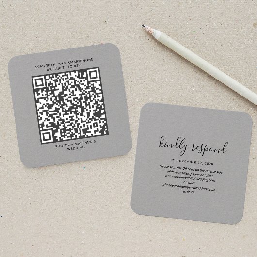 Elegant QR-code RSVP Weddenschap Website Vierkante Visitekaartjes