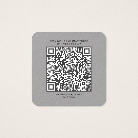 Elegant QR-code RSVP Weddenschap Website Vierkante Visitekaartjes (Achterkant)