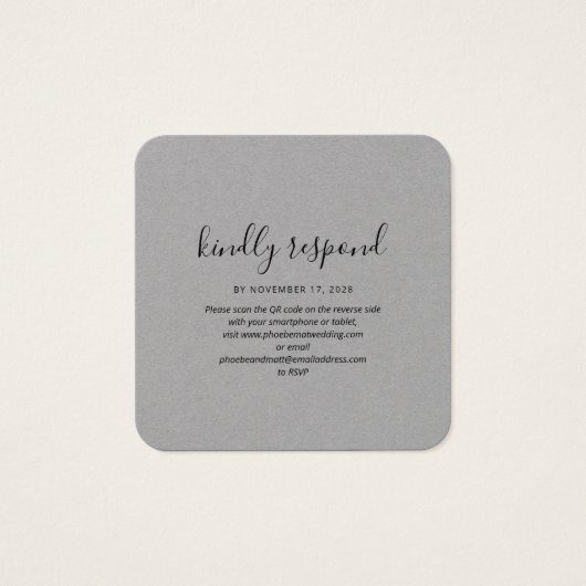 Elegant QR-code RSVP Weddenschap Website Vierkante Visitekaartjes (Voorkant)