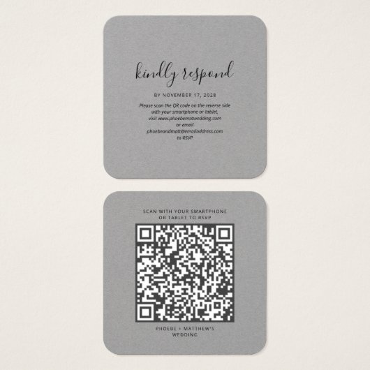 Elegant QR-code RSVP Weddenschap Website Vierkante Visitekaartjes (Voorkant /achterkant)