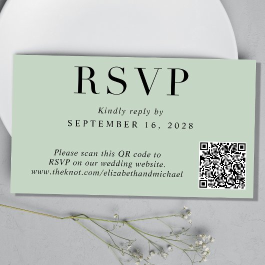 Elegant QR Code Sage Weddenschap RSVP Informatiekaartje