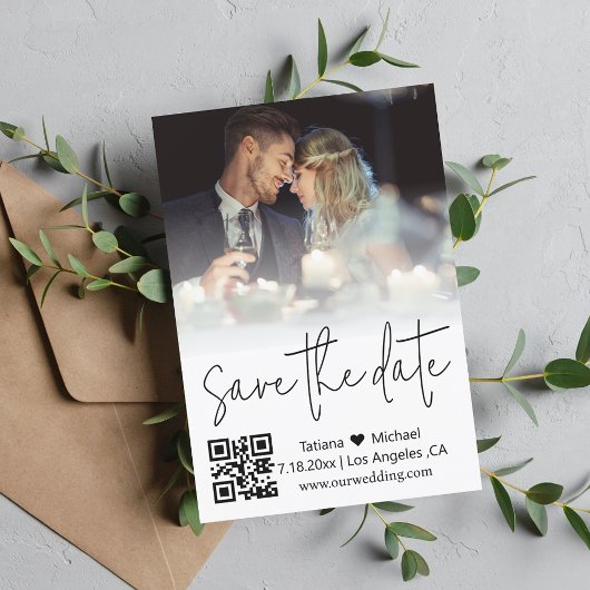 elegant qr code trendy handschrift koppel foto save the date