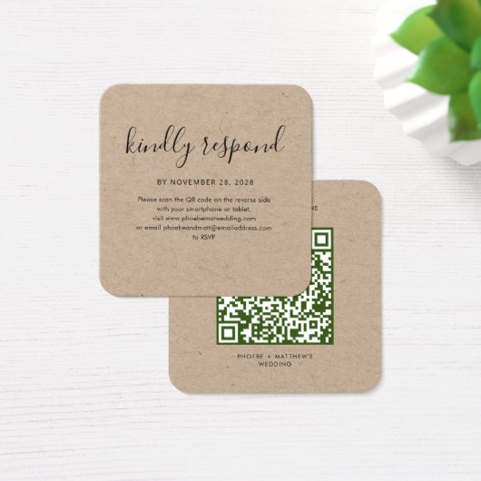 Elegant QR Code Weddenschap Website RSVP Card Vierkante Visitekaartjes (Bureau)