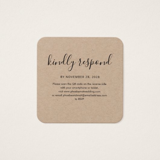 Elegant QR Code Weddenschap Website RSVP Card Vierkante Visitekaartjes (Voorkant)