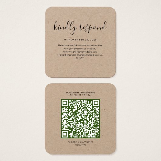 Elegant QR Code Weddenschap Website RSVP Card Vierkante Visitekaartjes (Voorkant /achterkant)