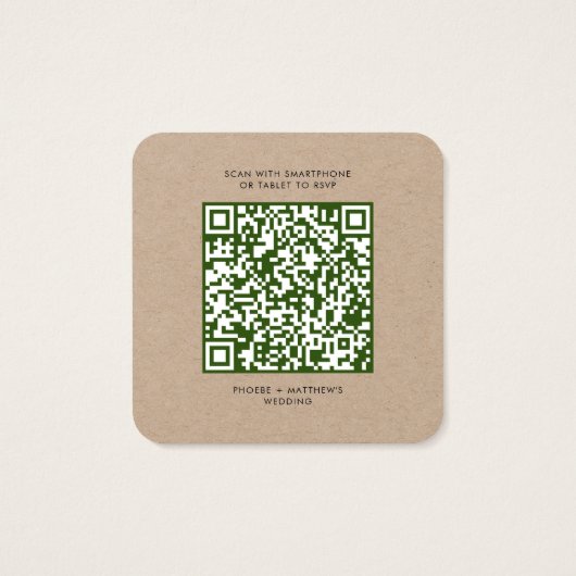 Elegant QR Code Weddenschap Website RSVP Card Vierkante Visitekaartjes (Achterkant)