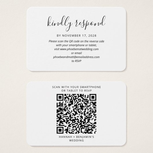 Elegant QR Code Wedding RSVP Enclosure Card Visitekaartje (Voorkant /achterkant)